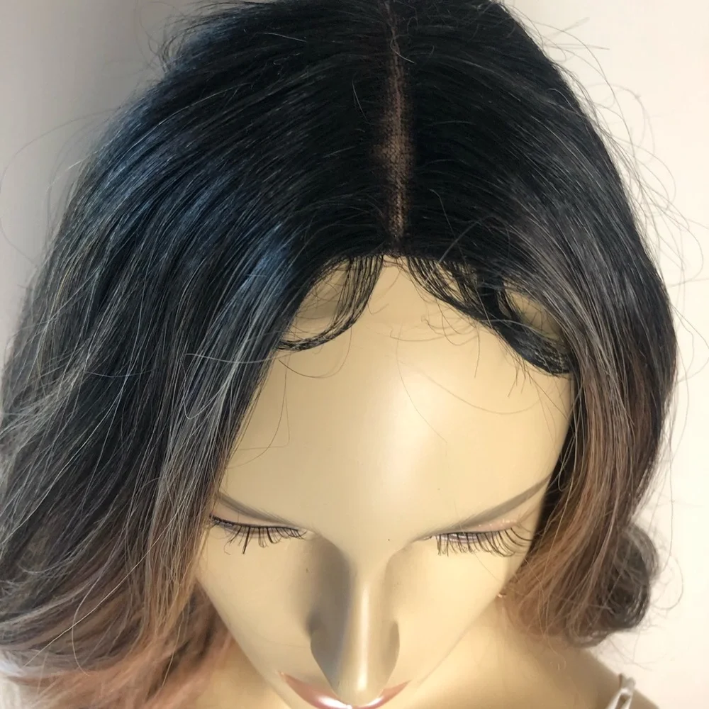 Honey Ash Brown & Dark Brown WAVY Middle Part Lace 24 Inches Synthetic Wig